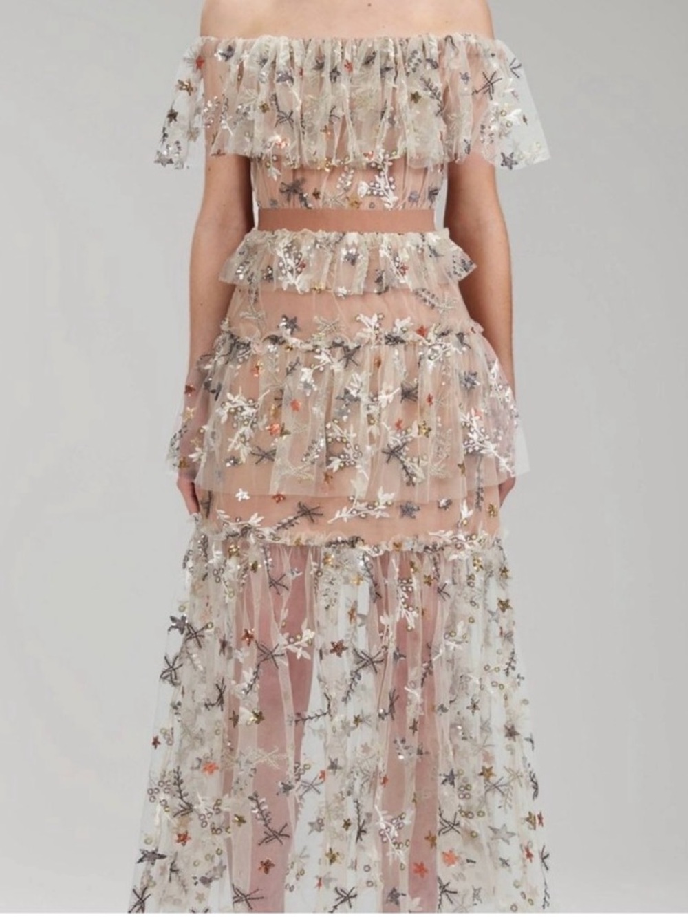 Self Potrait Star Embellished Floral Sequin Nude Maxi Dress Size 10 NWT Fall - Picture 5 of 7